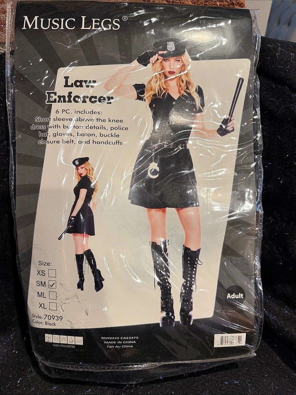 Music Legs Law Enforcer Costume Black & White Small